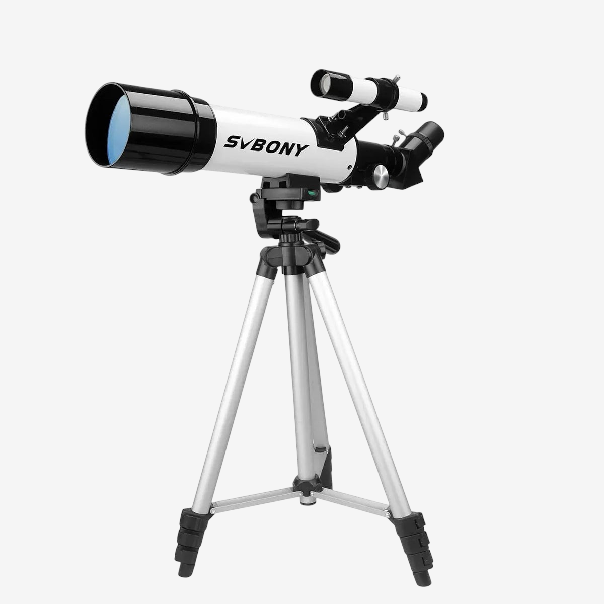 Télescope réfractant exotelos Svbony SV501P blanc sur trépied métallique, idéal pour débutants et enfants