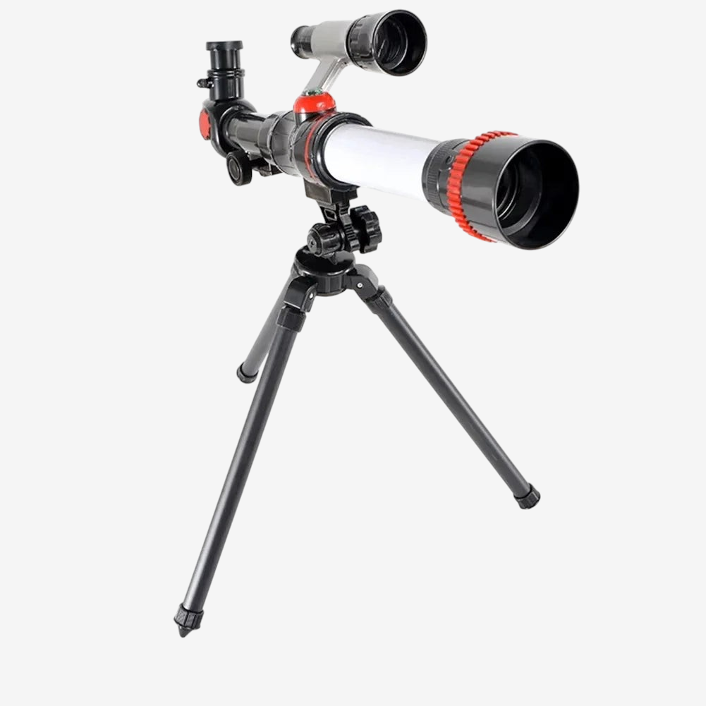 Télescope monoculaire portable exotelos noir et argent avec trépied pour l'observation astronomique des enfants