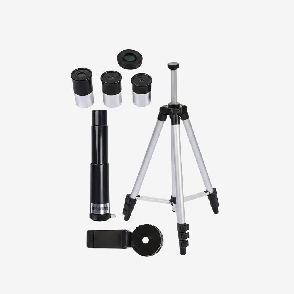 Kit télescope exotelos 70mm pour débutant avec trépied extensible, trois oculaires et support pour smartphone