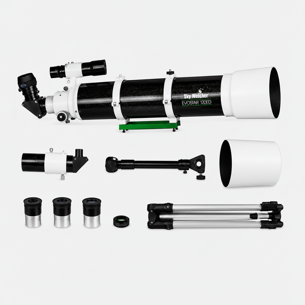 Télescope astronomique exotelos Skywatcher EVO120ED avec accessoires, optique ED 120mm et accessoires de montage