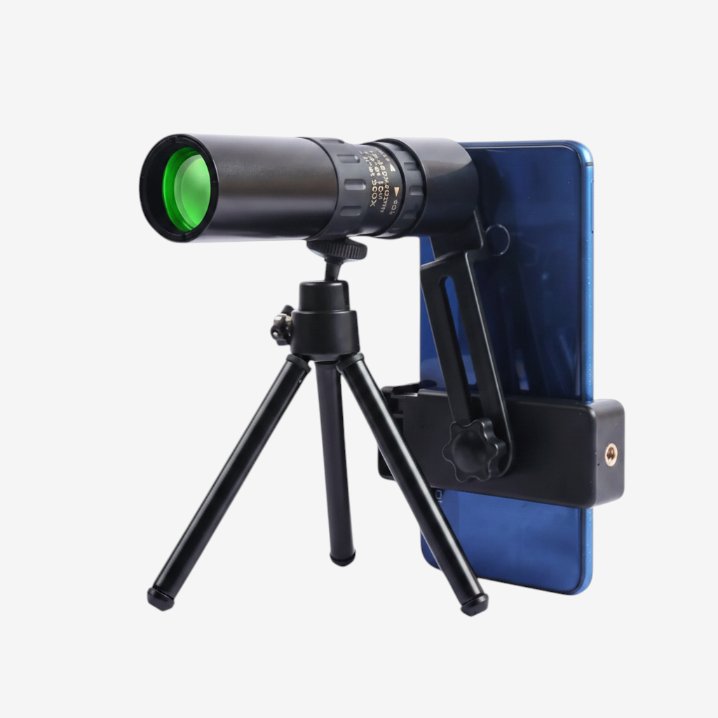 Monoculaire exotelos 10-300x40 noir en métal sur trépied avec adaptateur pour smartphone pour la randonnée