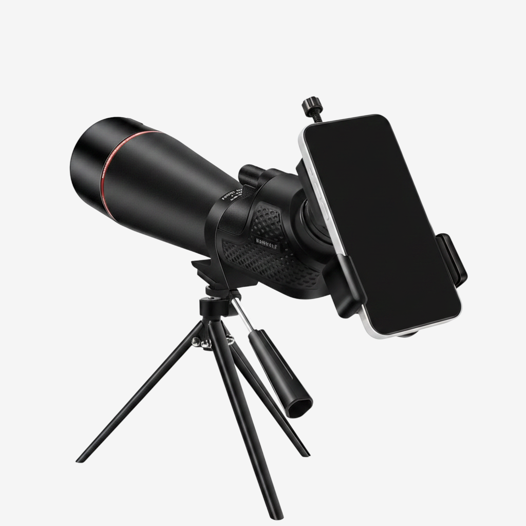 Longue-vue exotelos BORWOLF 25-75x80 noire avec trépied et adaptateur smartphone pour observation longue distance