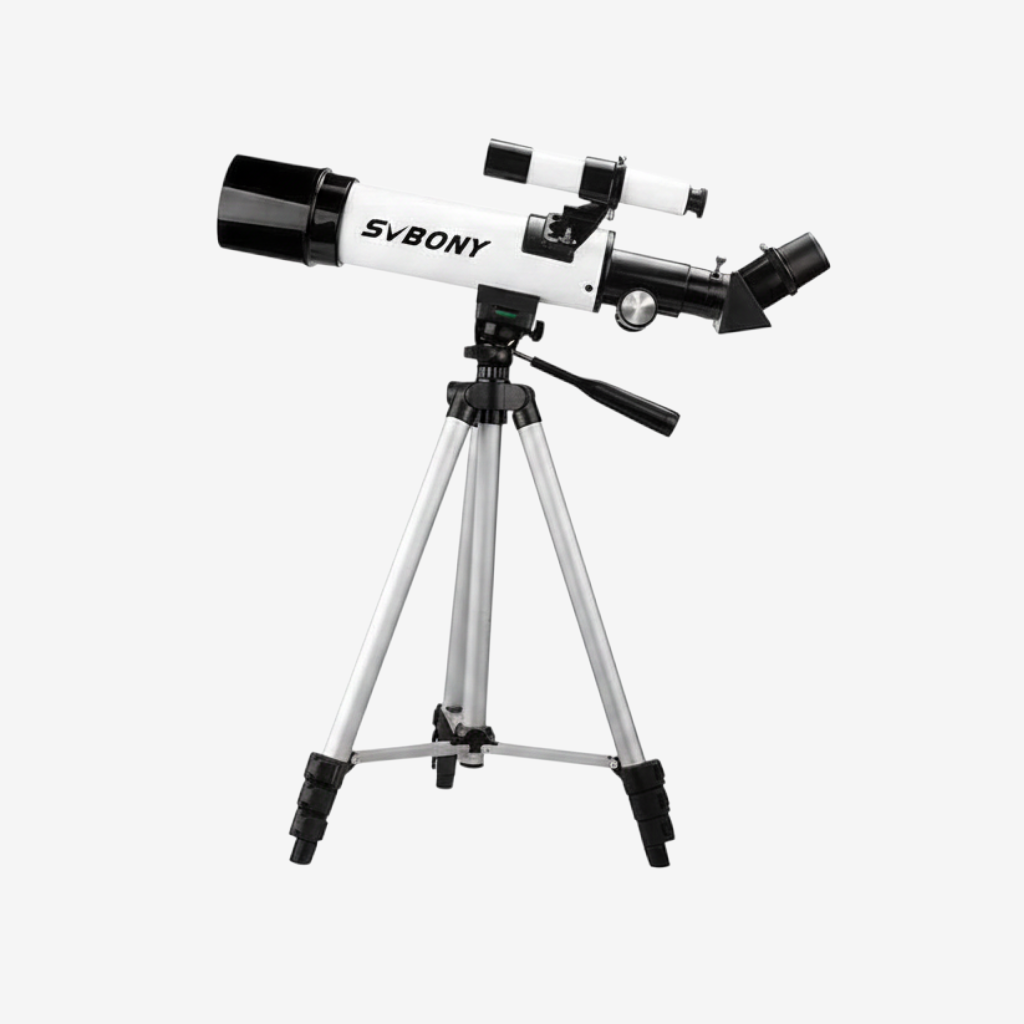 Télescope réfractant exotelos Svbony SV501P blanc sur trépied métallique pour débutants et enfants