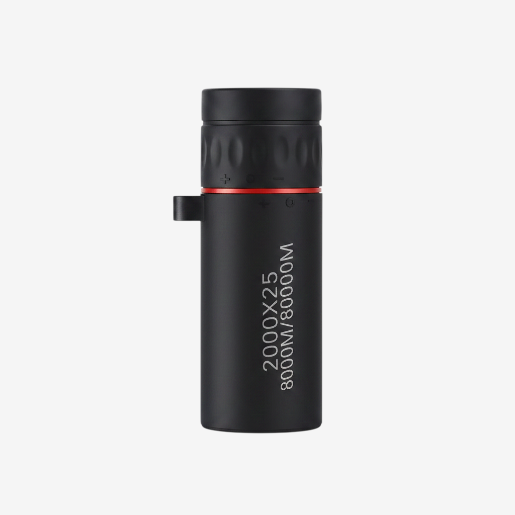 Télescope monoculaire noir exotelos 2000x25 compact avec bague de mise au point rouge pour observation en extérieur