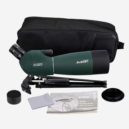 Longue-vue exotelos SVBONY SV28 25-75x70 verte avec trépied, sac de transport et accessoires d'observation