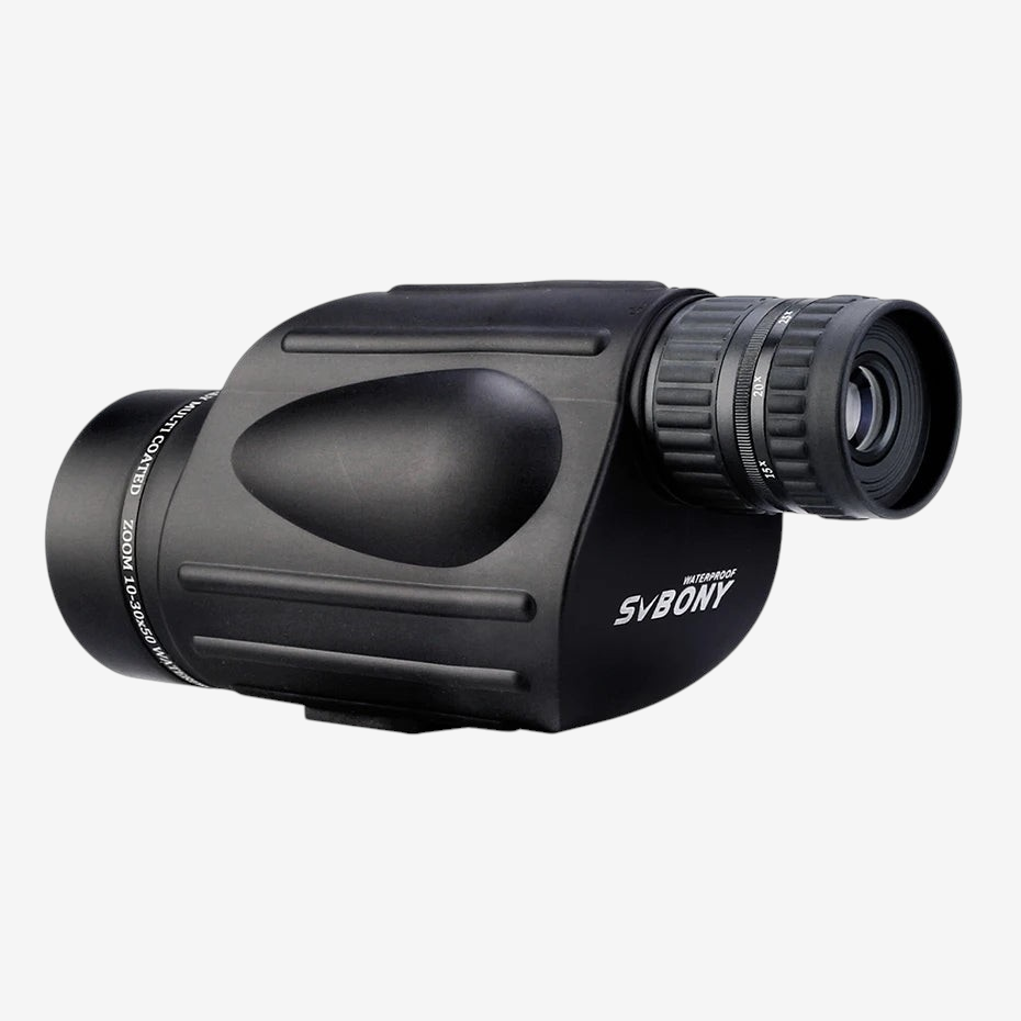 Monoculaire exotelos Svbony SV49 noir avec zoom 10-30x50, corps en caoutchouc antidérapant et optique multicouche