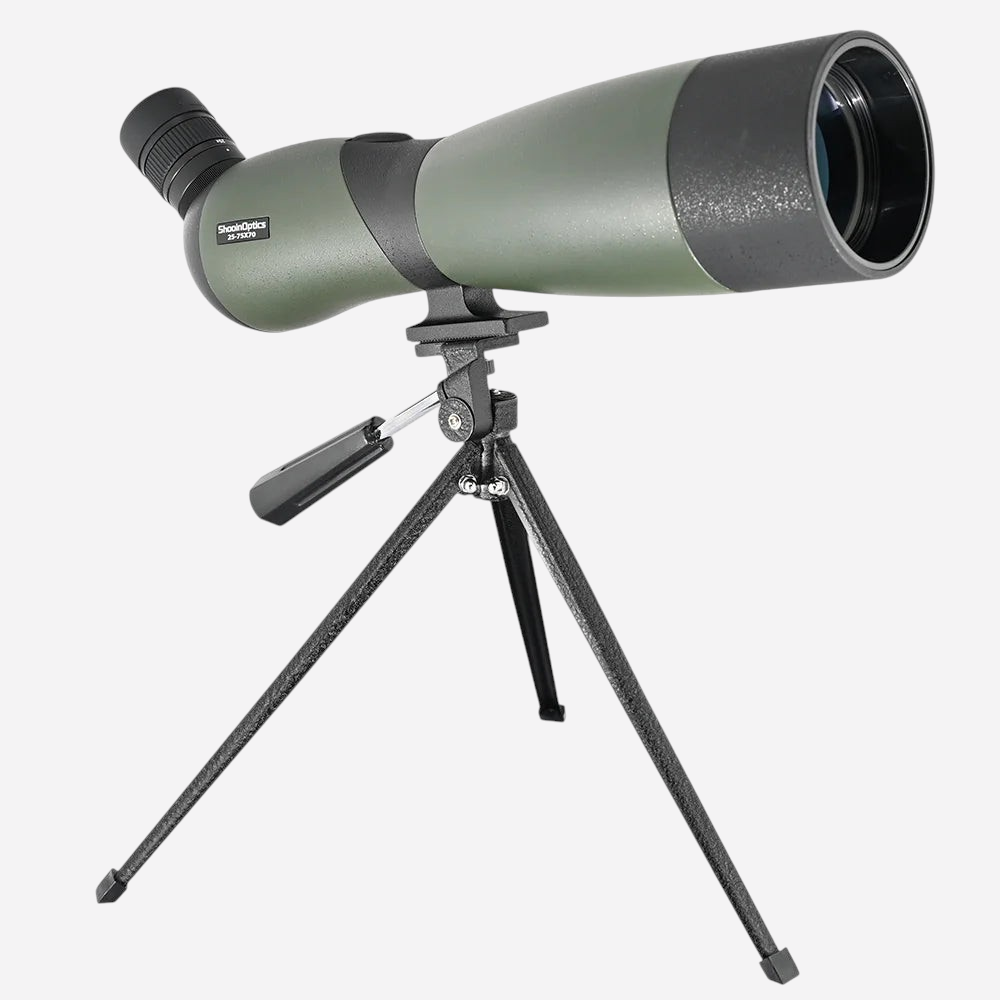Longue-vue exotelos Shooin Optics 25-75x70 verte sur trépied pour observation ornithologique et chasse