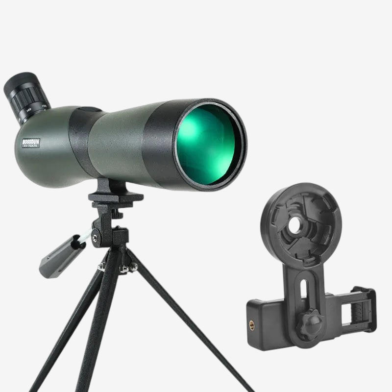 Longue-vue exotelos 25-75x70 verte avec trépied et adaptateur smartphone pour observation ornithologique