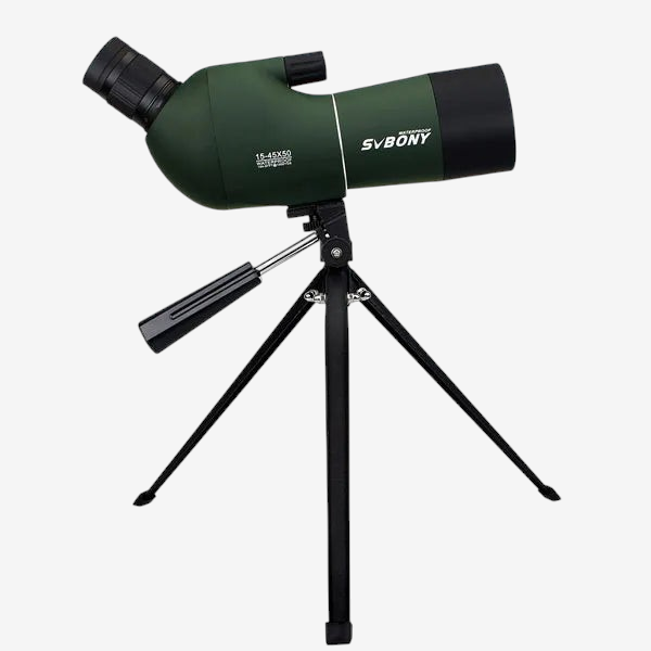 Longue-vue exotelos SVBONY SV28 verte avec trépied, idéale pour l'ornithologie et le tir longue distance.