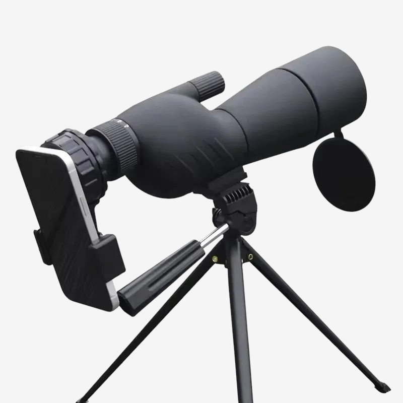 Longue-vue exotelos 25-75x60 noire avec trépied et adaptateur pour smartphone pour observation et photographie