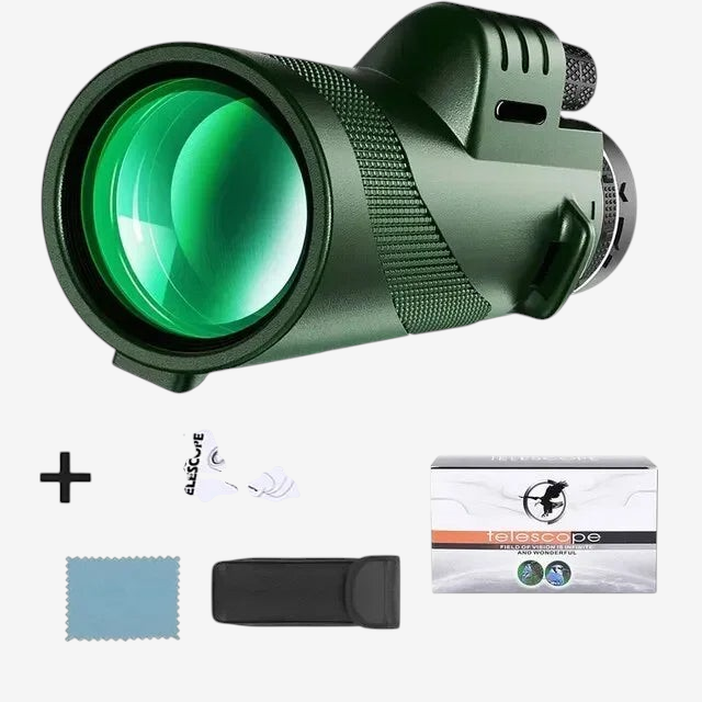 Monoculaire exotelos 80x100 vert avec accessoires, prisme BAK4 et revêtement FMC pour observation longue portée