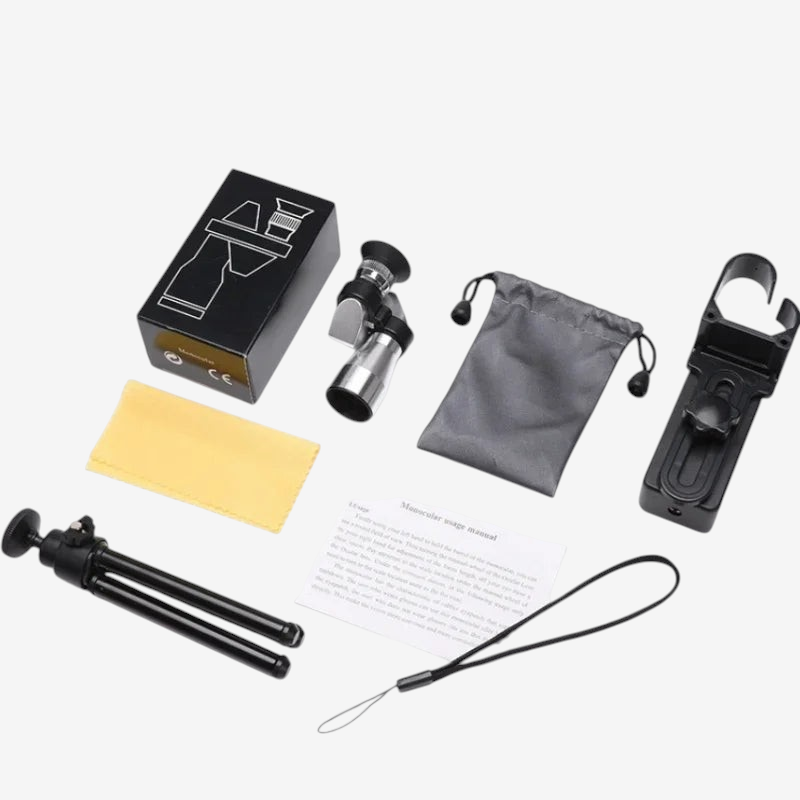 Pack complet exotelos de monoculaire miniature 8x20 en aluminium avec trépied, adaptateur smartphone et accessoires