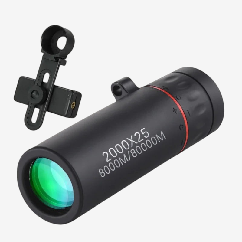 Monoculaire HD exotelos noir avec clip universel pour smartphone, idéal pour l'observation et la photographie