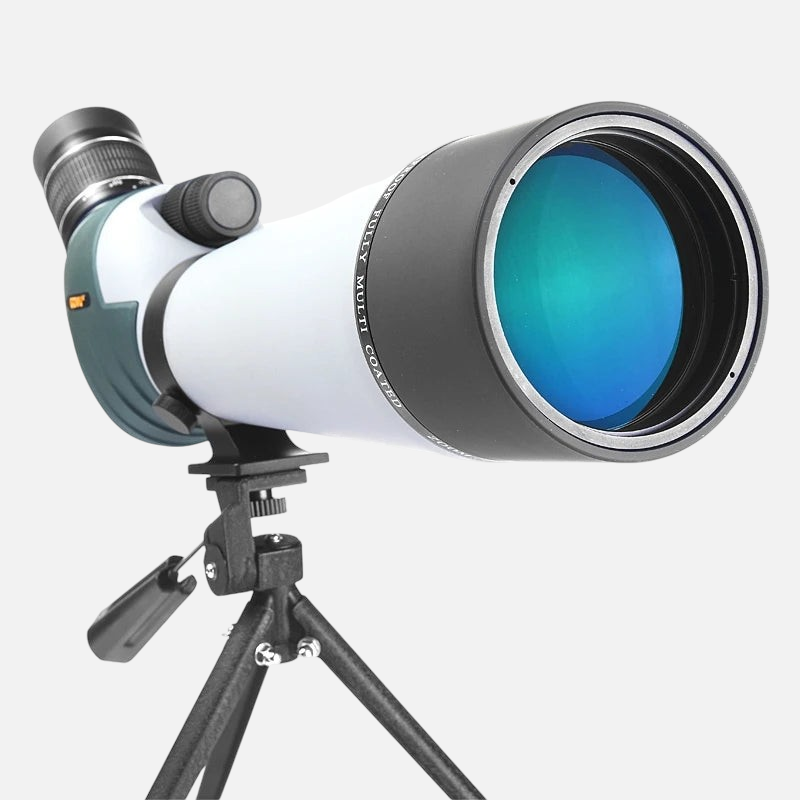 Longue-vue exotelos Gomu 20-60x80 noire et blanche sur trépied avec objectif 80mm pour observation ornithologique