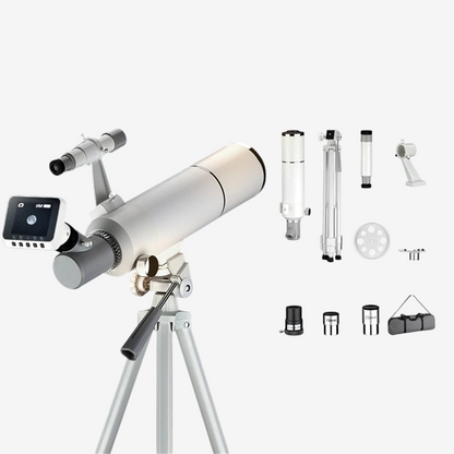 Télescope réfracteur exotelos 70/400 avec trépied, oculaire électronique et accessoires pour débutants