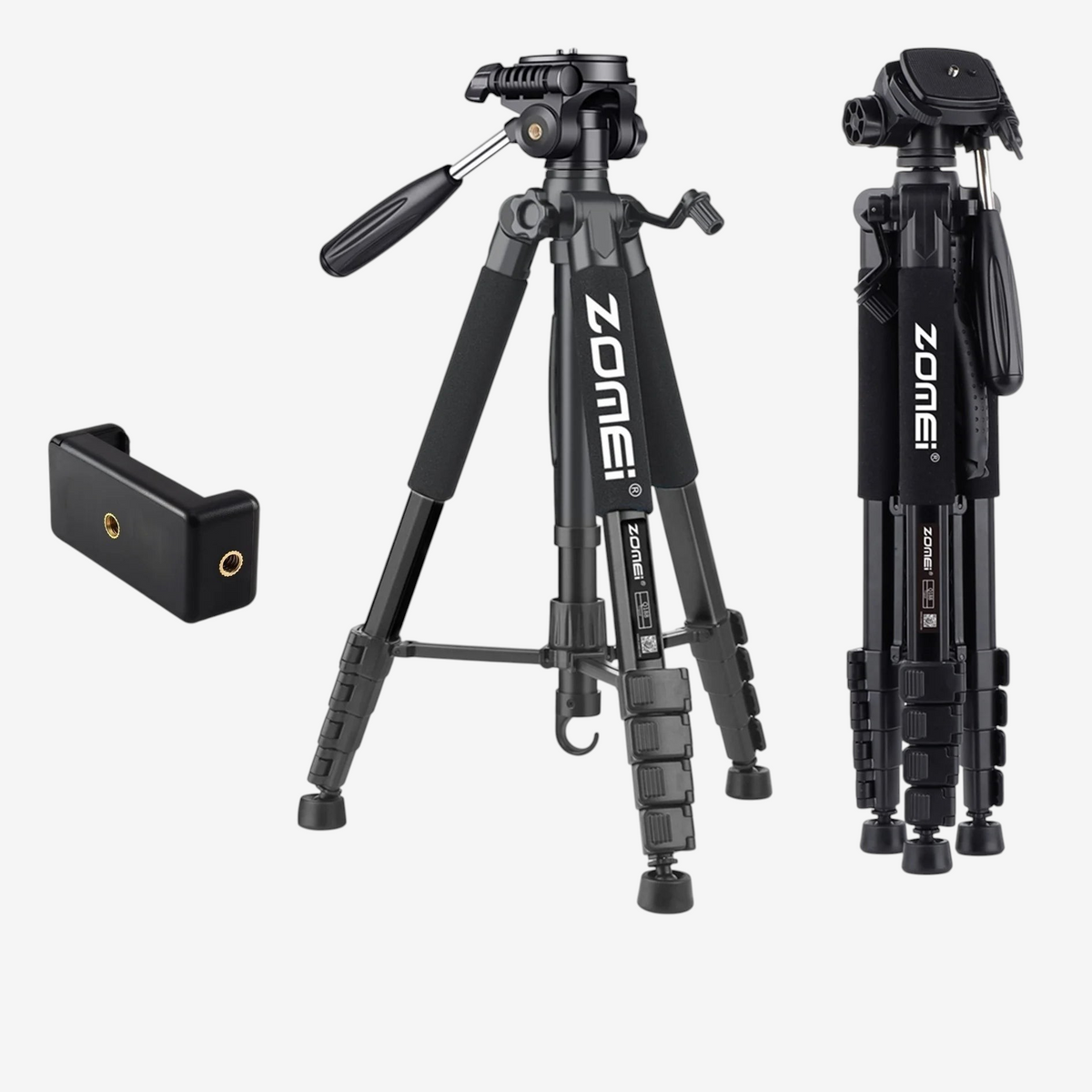 Trépied professionnel exotelos Zomei Q188 noir en aluminium avec tête panoramique 360 degrés et support smartphone