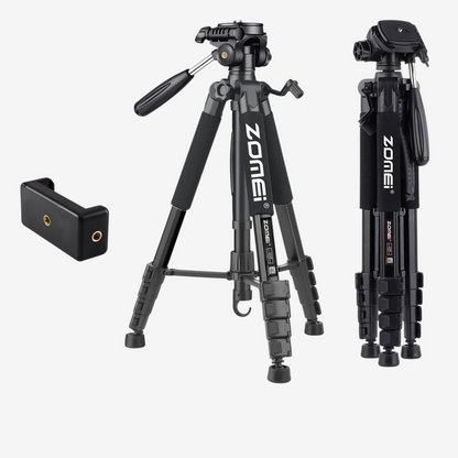 Trépied professionnel exotelos Zomei Q188 noir en aluminium avec tête panoramique 360 degrés et support smartphone