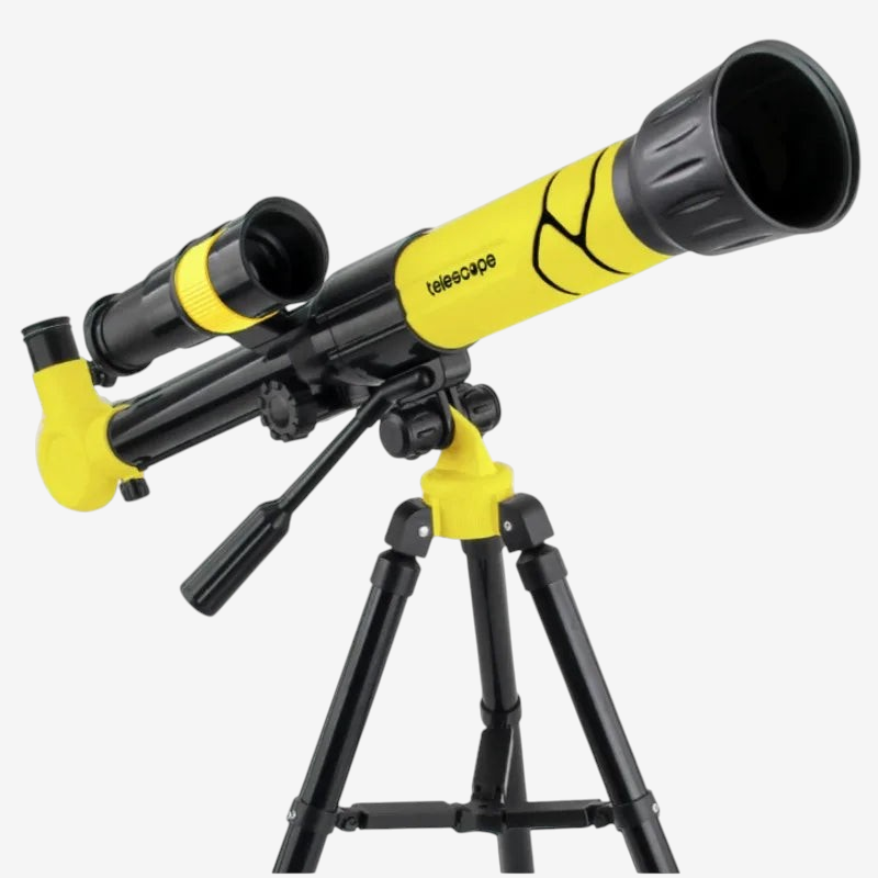 Télescope enfant exotelos jaune et noir avec trépied réglable pour observer les étoiles et la nature
