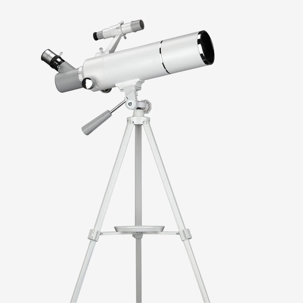 Télescope réfracteur exotelos 70/400 blanc sur trépied en métal pour débutants, idéal pour observer la lune et le ciel