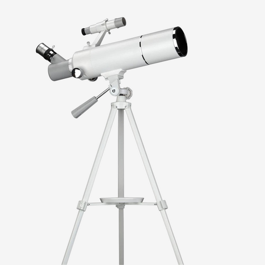 Télescope réfracteur exotelos 70/400 blanc sur trépied en métal pour débutants, idéal pour observer la lune et le ciel