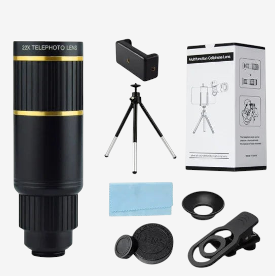 Kit monoculaire exotelos 22x en aluminium noir avec trépied, adaptateur smartphone et accessoires de nettoyage