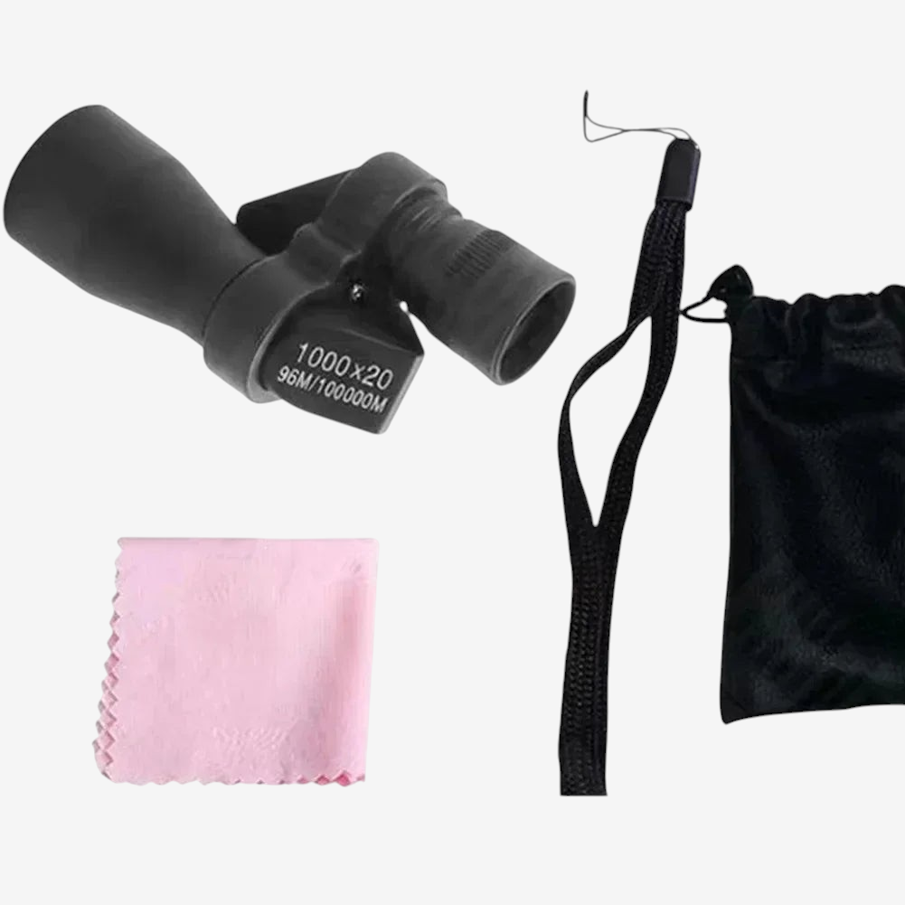 Monoculaire de poche exotelos noir avec dragonne, pochette de rangement et chiffon de nettoyage pour randonnée