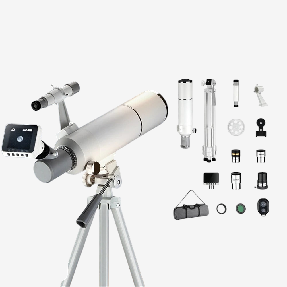 Télescope réfracteur exotelos 70/400 avec trépied, oculaire électronique et accessoires pour débutants en astronomie