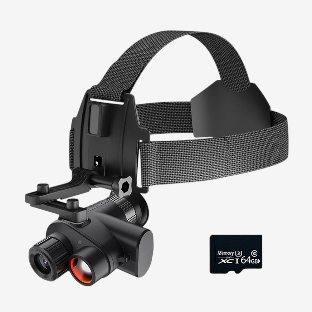 Monoculaire de vision nocturne tactique 4K Ponbos NV4500 avec monture tête et carte mémoire, vendu par exotelos