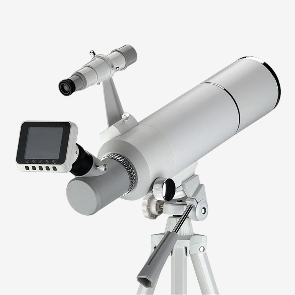 Télescope réfracteur exotelos 70/400 blanc avec oculaire électronique, lunette de visée et trépied pour débutants