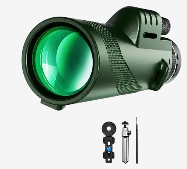 Monoculaire exotelos 80x100 vert avec trépied et adaptateur smartphone pour observation nature et faune