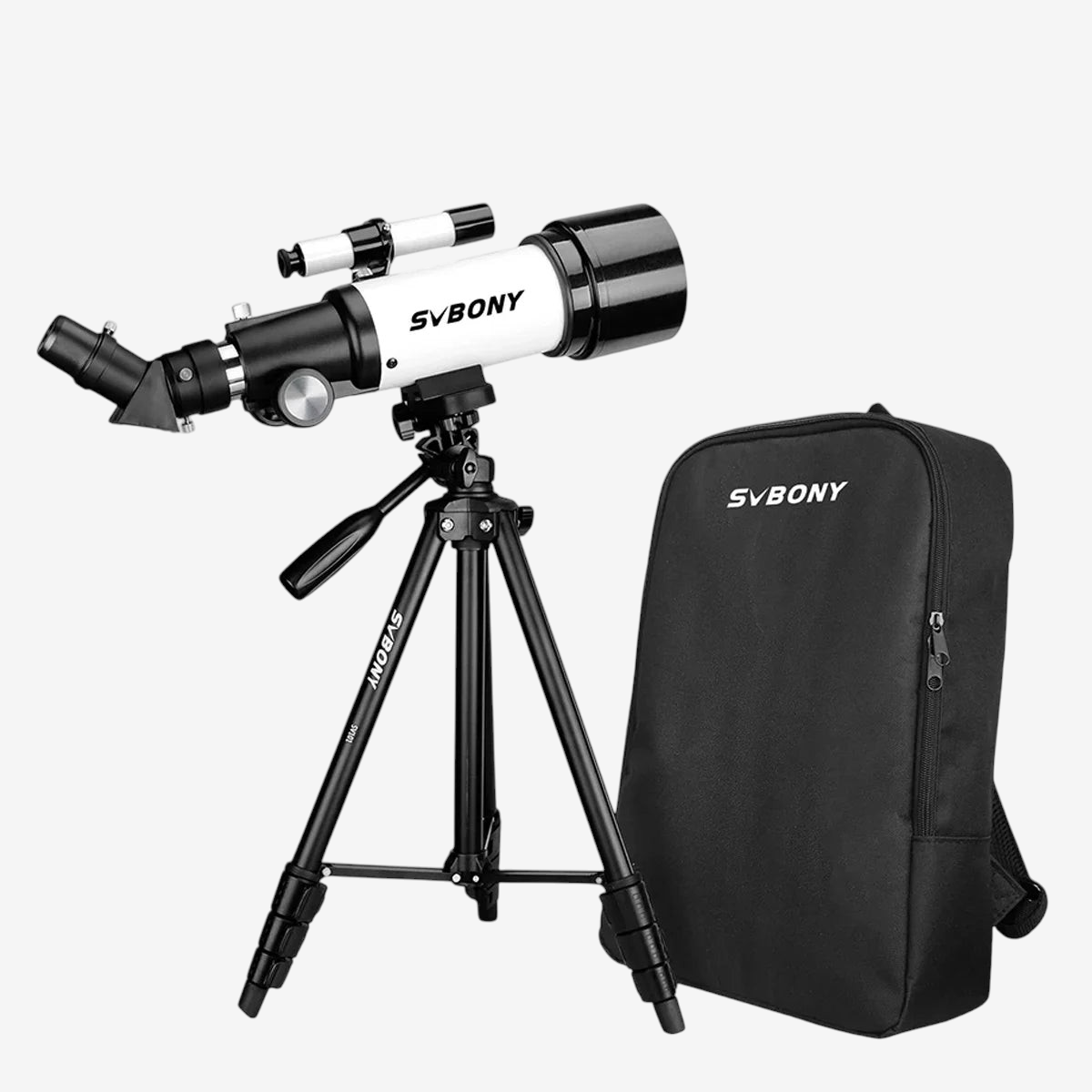 Télescope réfractant exotelos Svbony SV501P blanc sur trépied avec sac à dos, idéal pour débutants et enfants
