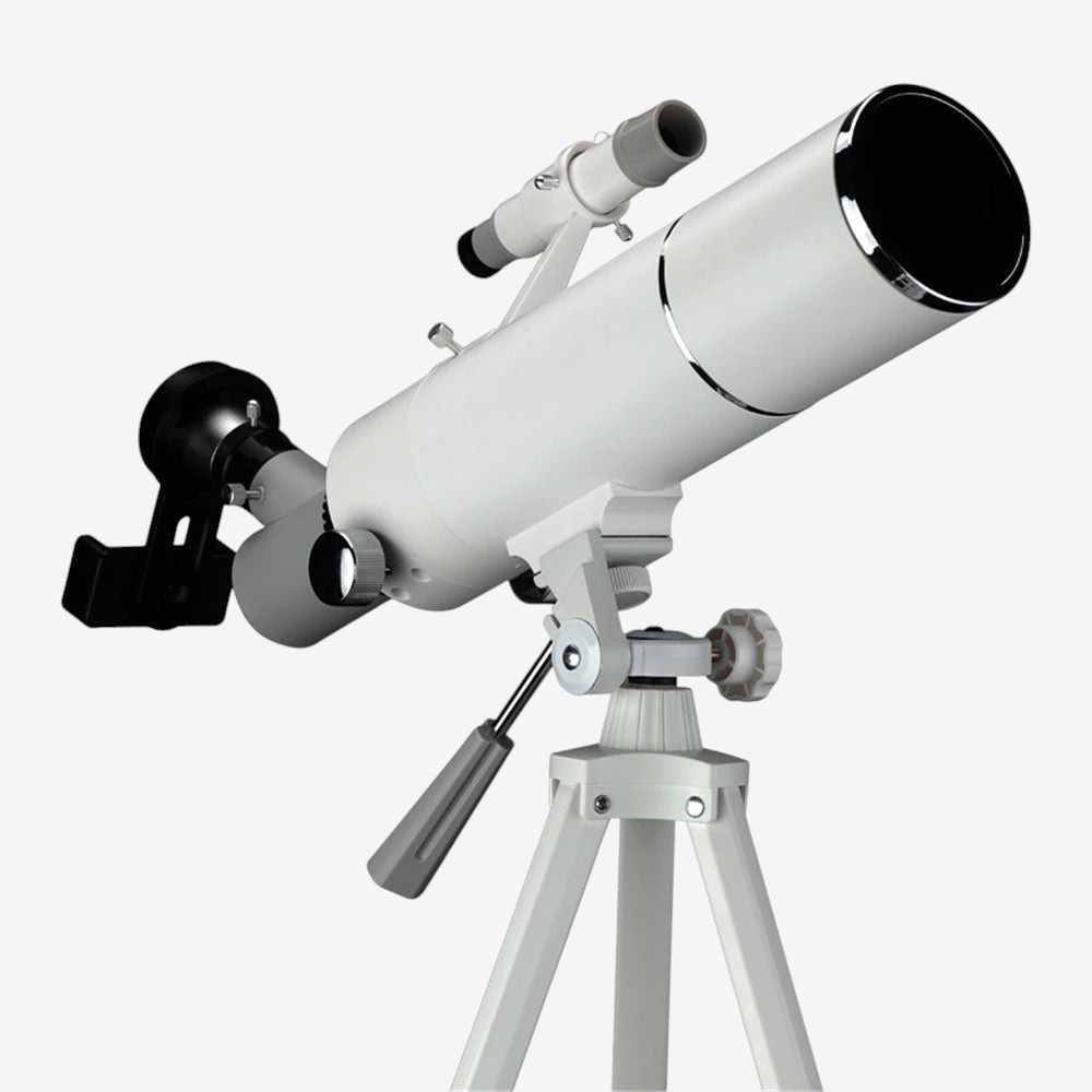 Télescope réfracteur blanc exotelos 70/400 pour débutants avec trépied en métal, idéal pour observer le ciel nocturne