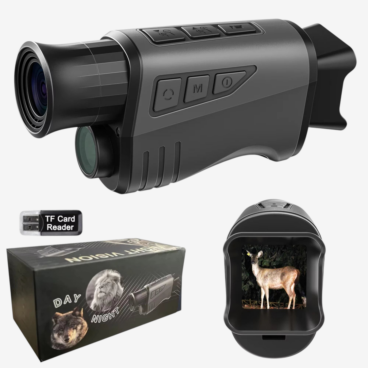 Monoculaire de vision nocturne exotelos 10x25 avec écran LCD, fonction enregistrement vidéo et lecteur de carte TF