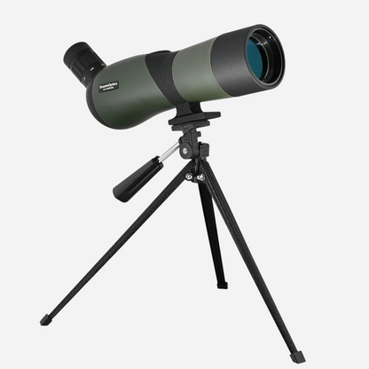 Longue-vue exotelos Shooin Optics montée sur trépied, idéale pour l'observation ornithologique et la chasse.