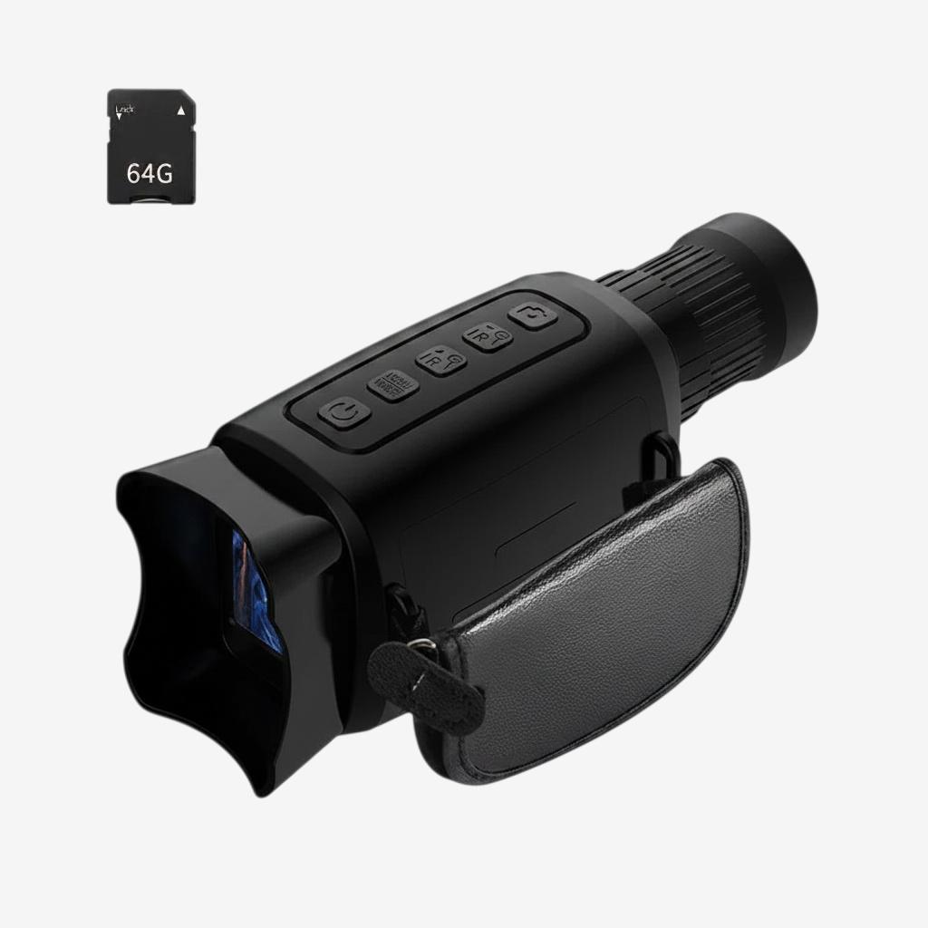 Monoculaire de vision nocturne exotelos noir avec zoom 16x, écran HD et carte mémoire 64 Go pour observation nocturne