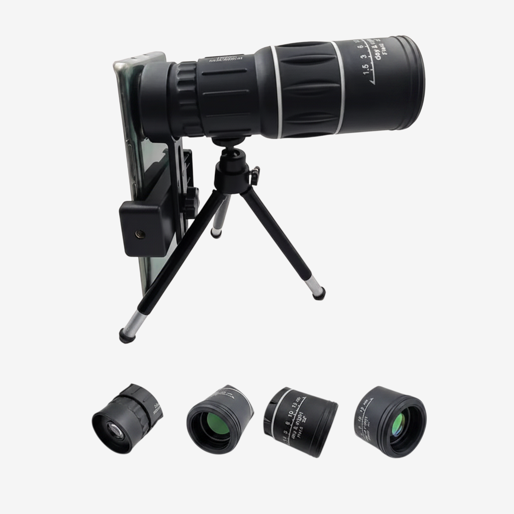 Monoculaire exotelos 16x52 avec trépied et support pour smartphone pour la randonnée et l'observation haute définition