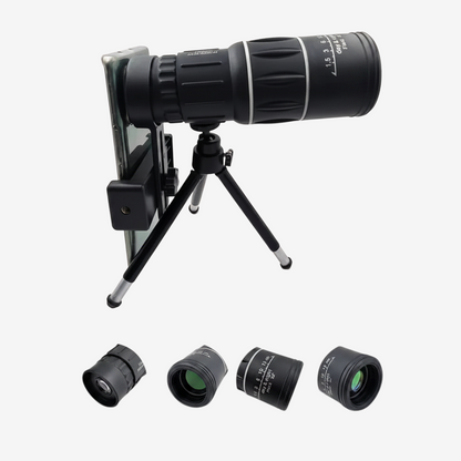 Monoculaire exotelos 16x52 avec trépied et support pour smartphone pour la randonnée et l'observation haute définition