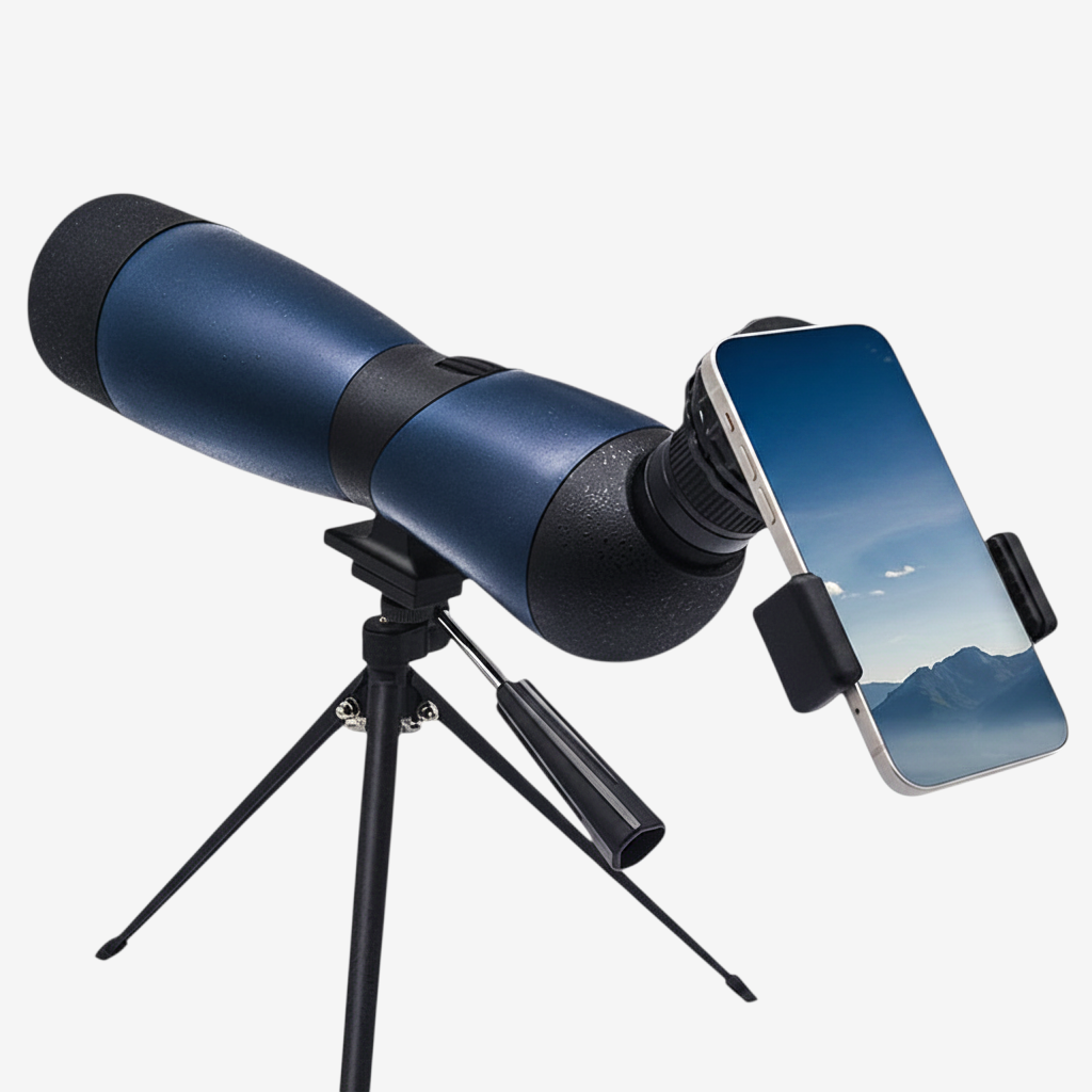 Longue-vue bleue exotelos 25-75x70 avec trépied et adaptateur smartphone pour observation ornithologique