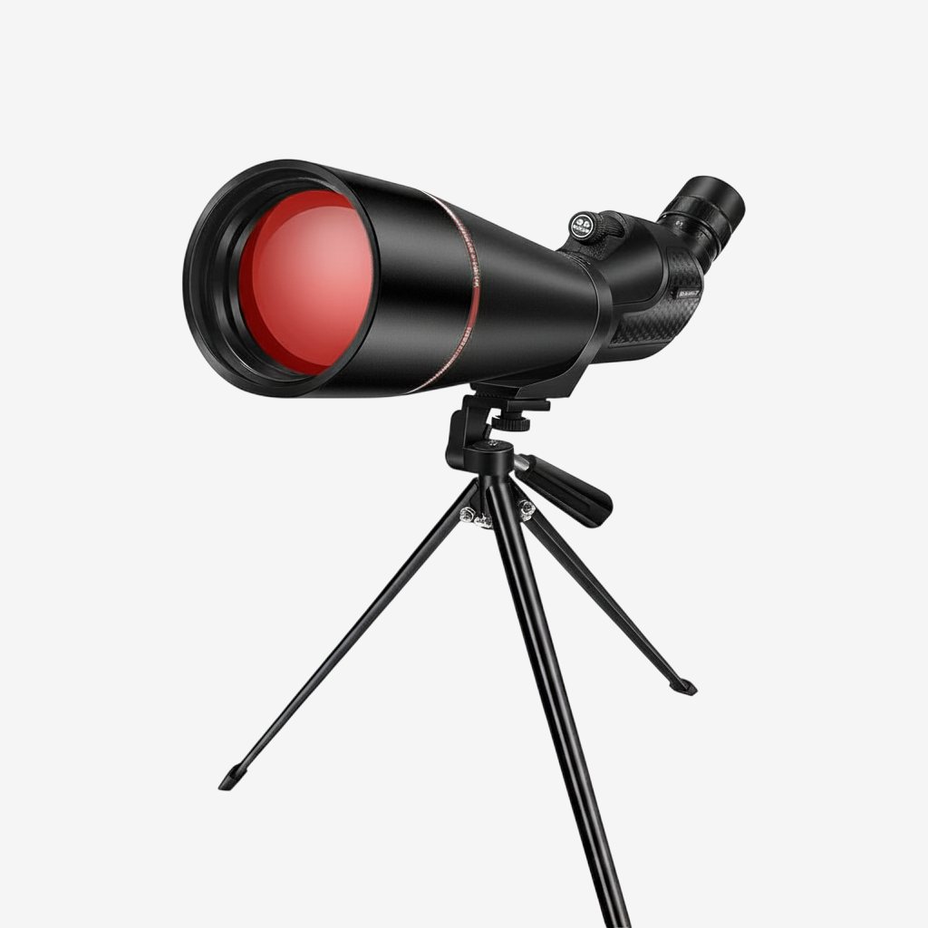 Longue-vue exotelos BORWOLF 25-75x80 noire avec objectif rouge sur trépied pour observation et chasse