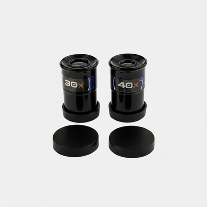 Deux oculaires noirs exotelos pour télescope enfant avec grossissements 30x et 40x et leurs capuchons de protection