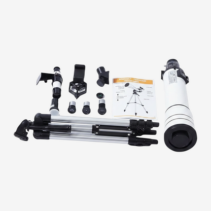 Kit télescope exotelos Borwolf 70/400 HD avec trépied, oculaires, lentille Barlow et adaptateur smartphone