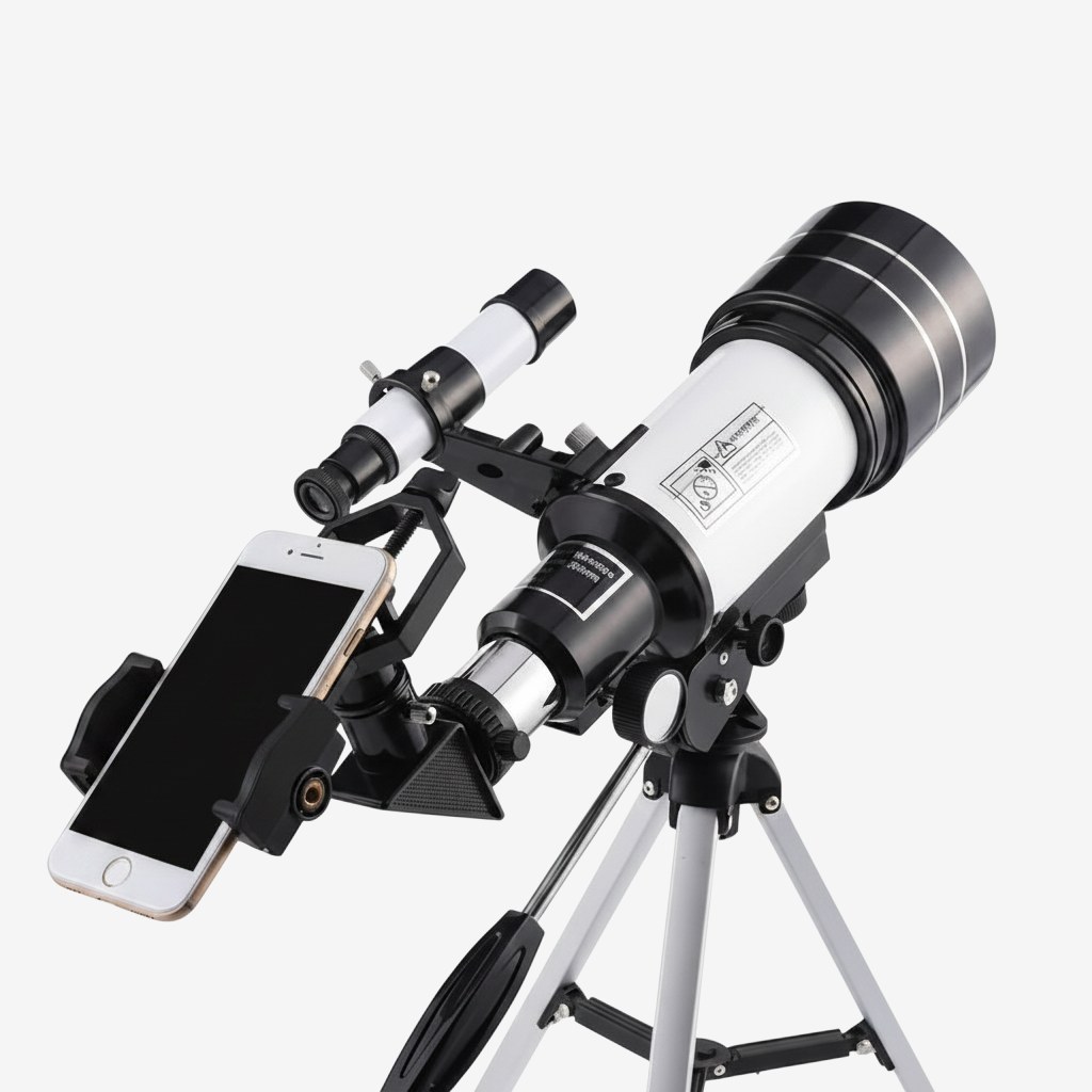 Télescope astronomique exotelos F30070 HD avec prisme Bak4, objectif 70mm et support pour smartphone sur trépied