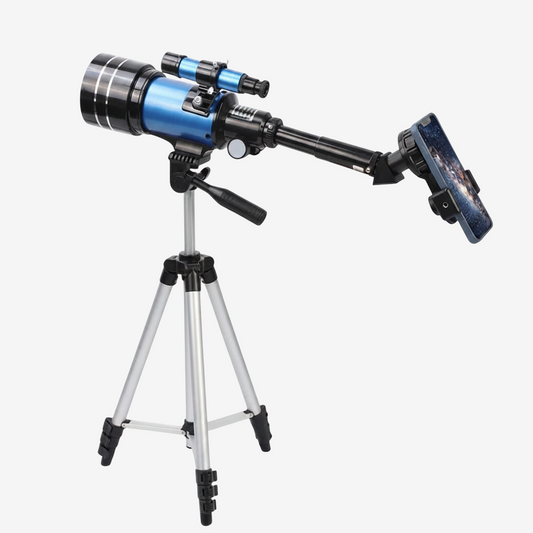 Télescope exotelos 70mm bleu avec trépied extensible et support pour smartphone pour l'astronomie débutante