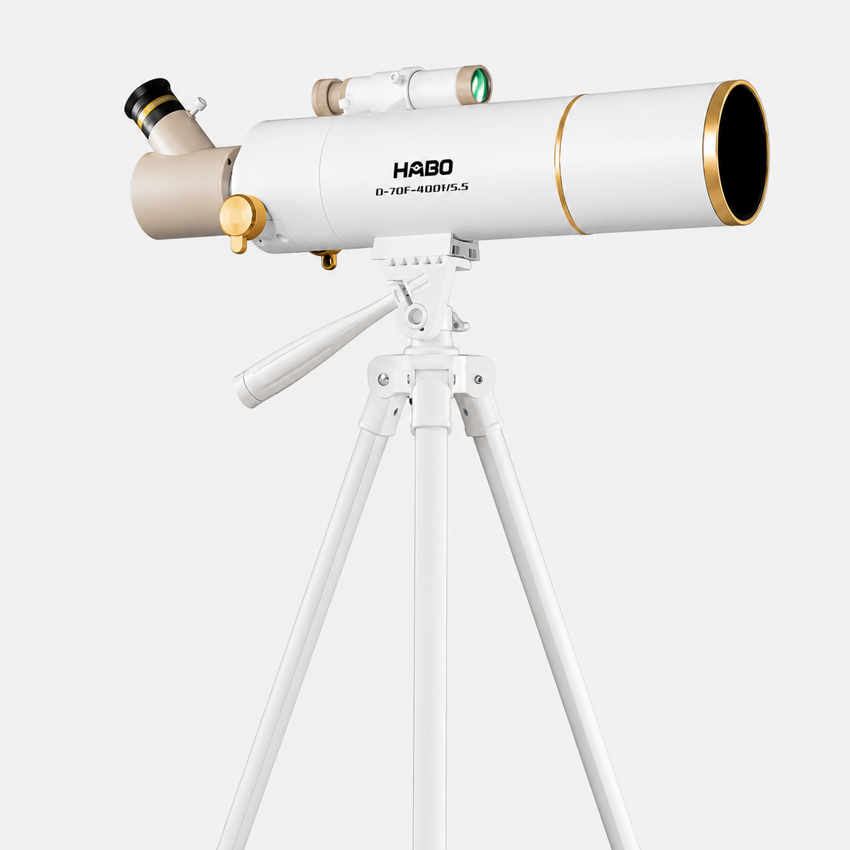 Télescope réfracteur exotelos HABO 70/400 blanc et doré avec trépied réglable pour observation astronomique