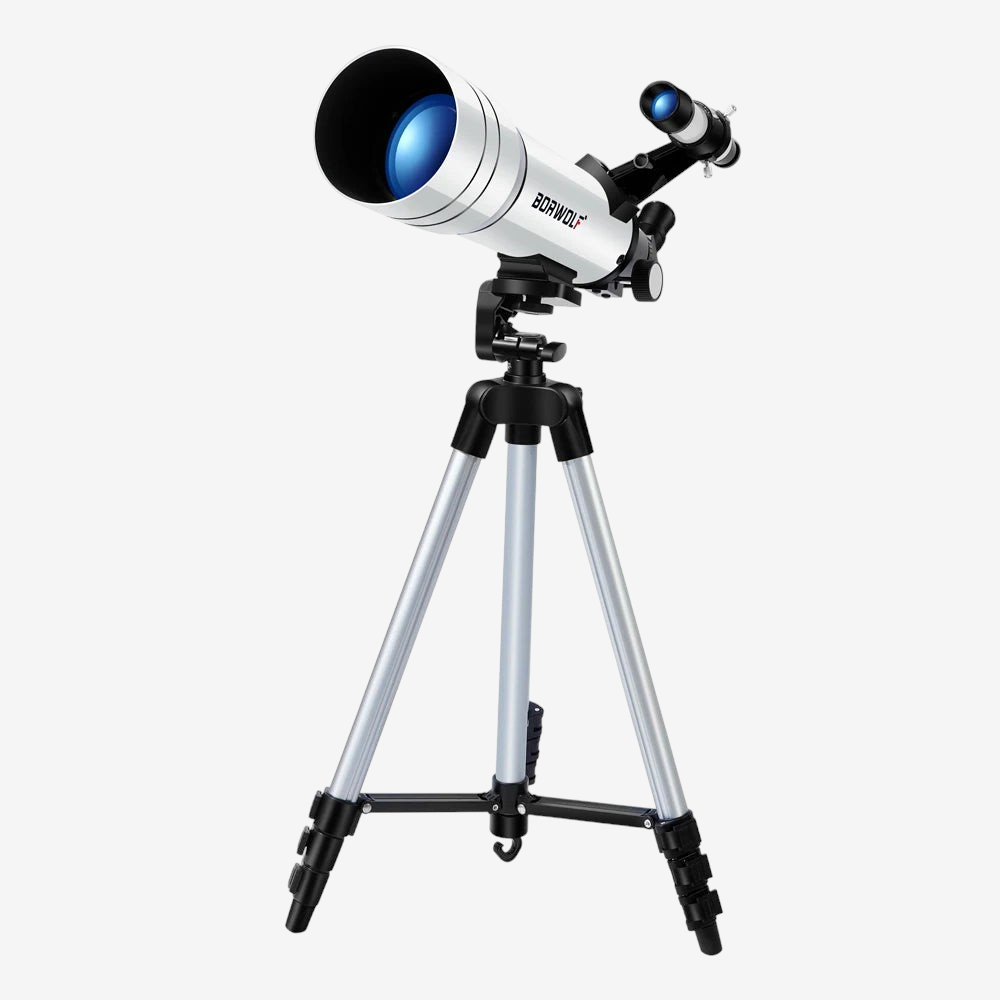 Télescope réfracteur exotelos BORWOLF 70/400 HD sur trépied en aluminium pour observation astronomique