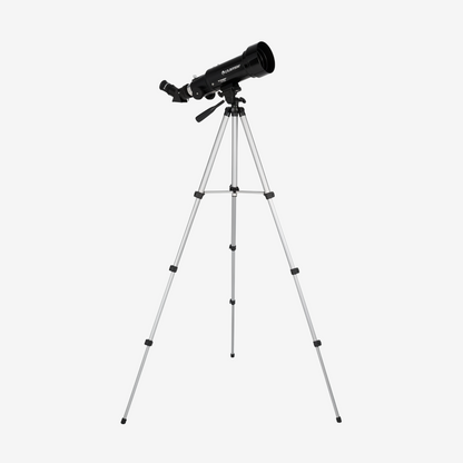 Télescope réfracteur Celestron Travel Scope 70 noir sur trépied réglable en aluminium, vendu par exotelos