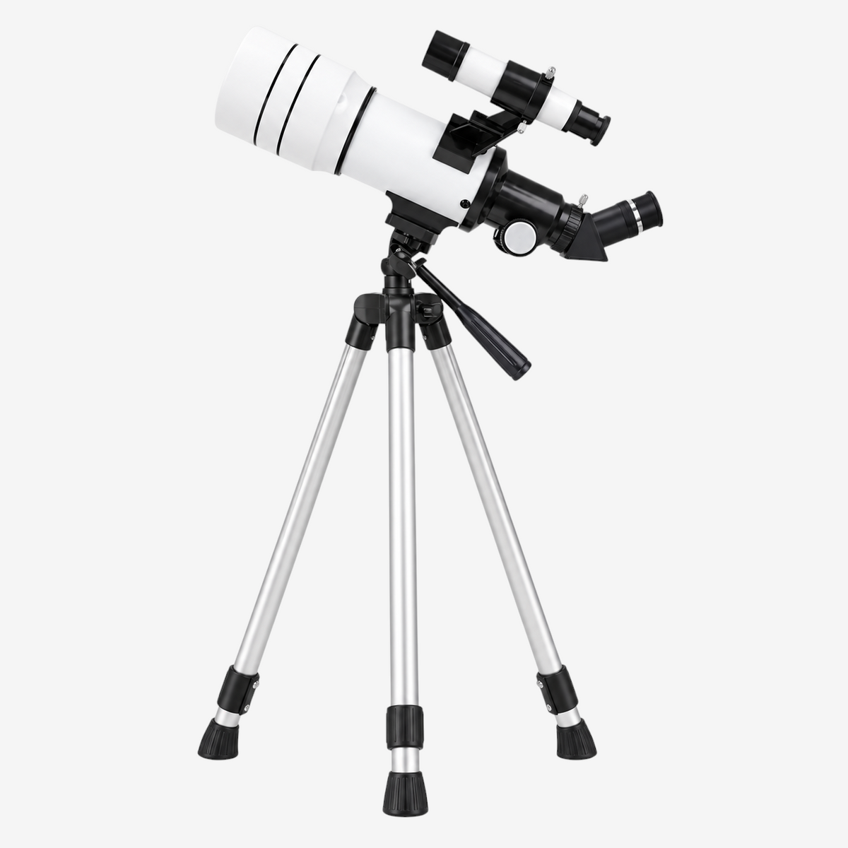 Télescope réfracteur blanc exotelos 70/300 sur trépied en aluminium pour débutants et observation astronomique