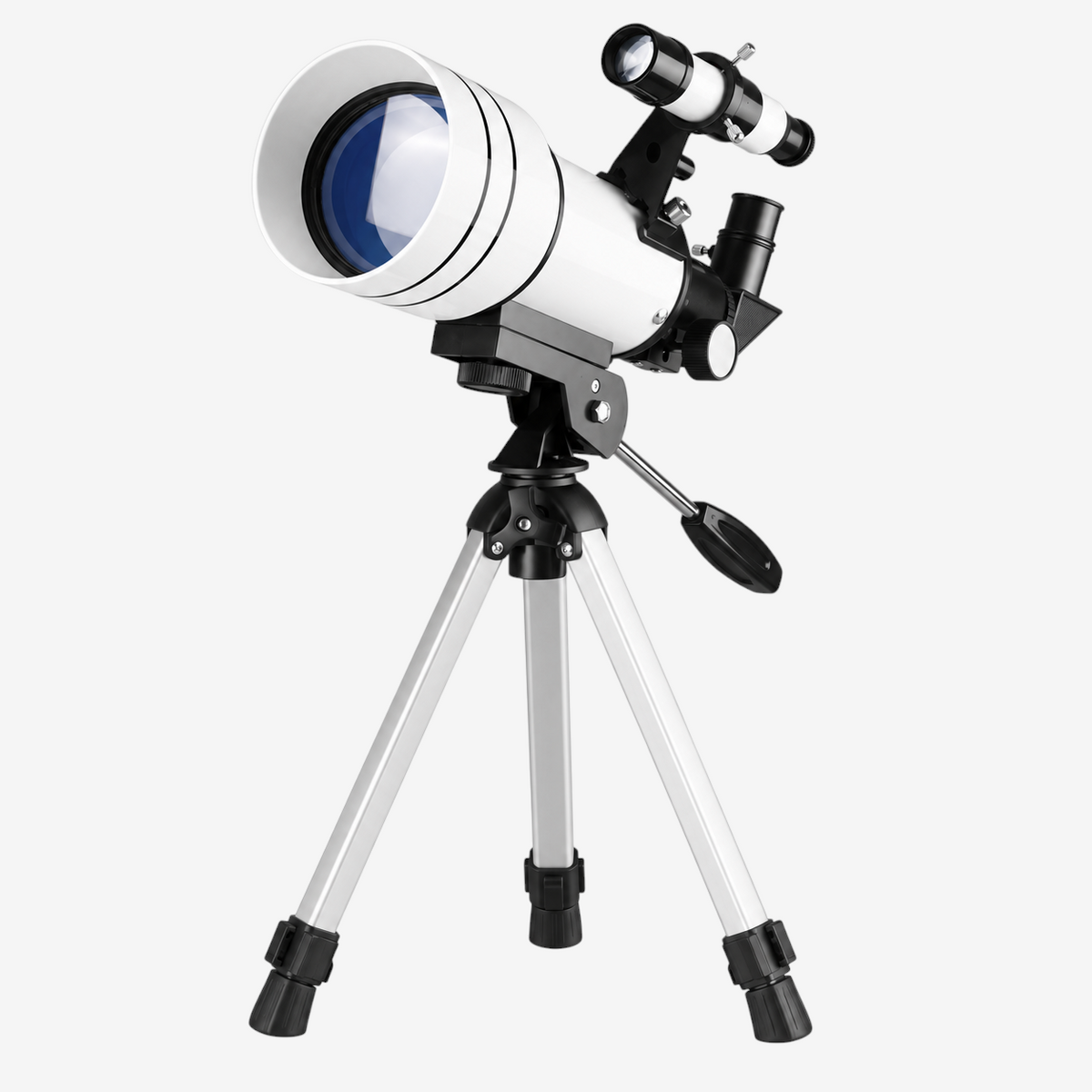 Télescope réfracteur portable exotelos 70/300 blanc sur trépied en aluminium pour débutants et observation astronomique