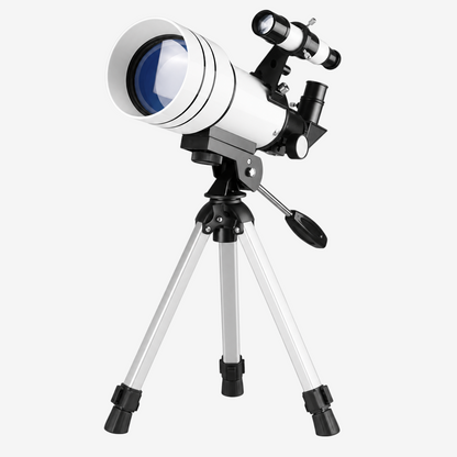 Télescope réfracteur portable exotelos 70/300 blanc sur trépied en aluminium pour débutants et observation astronomique