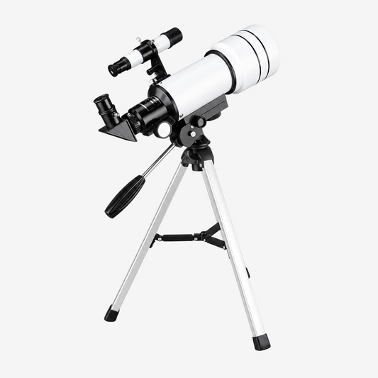 Télescope réfracteur portable exotelos 70/300 blanc avec trépied en aluminium pour débutants et enfants
